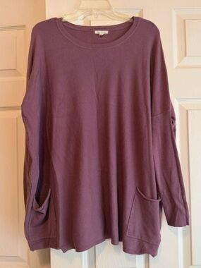 Tea N Rose Mauve Purple Oversized Knit Tunic Sweater with Pockets - M/L